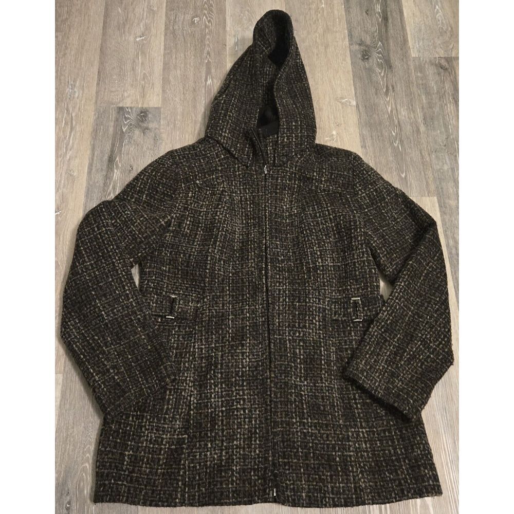 Croft & Barrow womens Size Medium‎ Tweed Hooded Jacket Zip Front Wool Blend